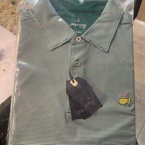 Masters Green and White Striped Polo Shirt
